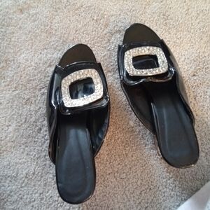 Elegant Black Slide Sandals with Rhinestone Buckle